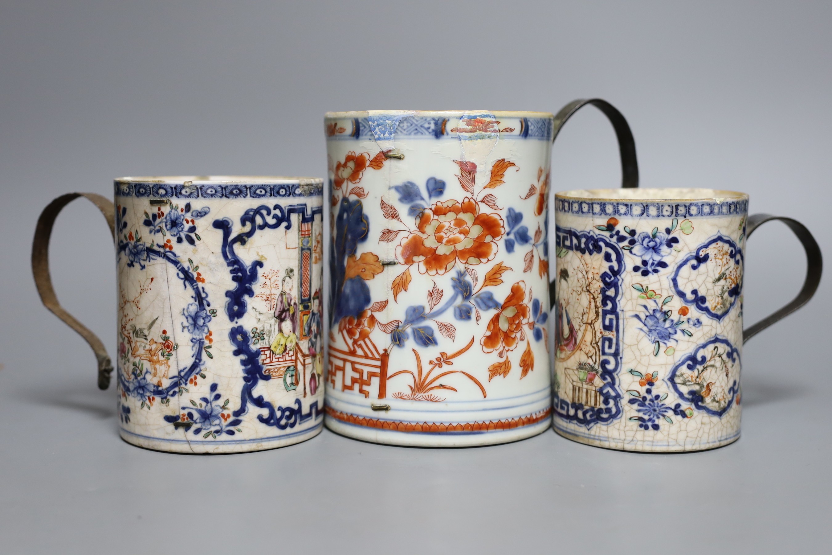 Seven various Chinese tankards, mostly export, 18th century and later (a.f)